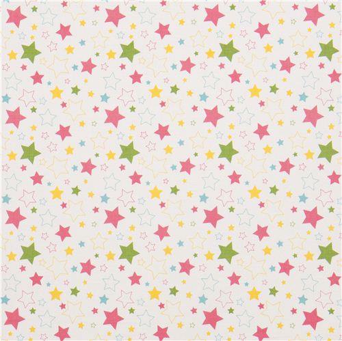 white Riley Blake star fabric from the USA pink-green 2
