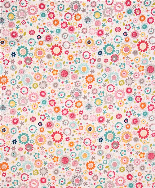 white Riley Blake star heart flower fabric Snapshots Fabric by Riley ...