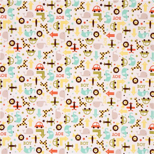 white Riley Blake toy animal fabric Oh Boy 3