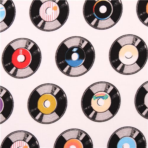 white Riley Blake vinyl disc record retro fabric USA Fabric by Riley