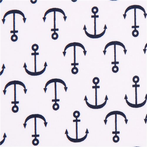 white Robert Kaufman anchor blue Laguna Jersey knit fabric 1