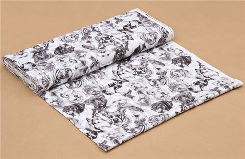 white Robert Kaufman black grey dog fabric Whiskers and Tails Digital Print 3