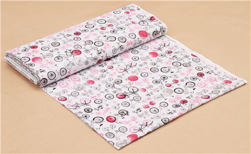 white Robert Kaufman black pink grey bicycle fabric 3
