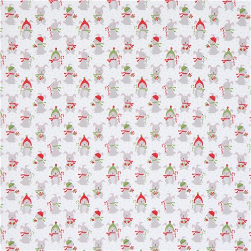 white Robert Kaufman bunny rabbit dot Christmas fabric Frosty Friends