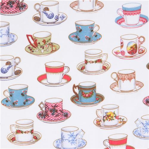 white Robert Kaufman fabric cup saucer Tea Time - modeS4u