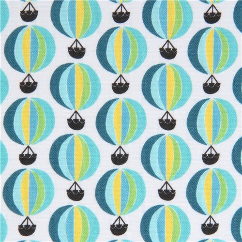 Tissu Robert Kaufman blanc avec des montgolfières, Suzys Minis Tissu