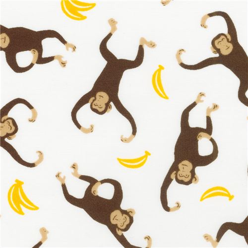 white Robert Kaufman fabric with monkeys and bananas - modeS4u