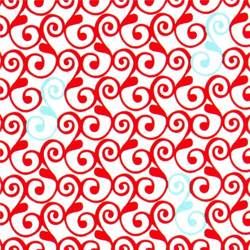 white Robert Kaufman fabric with red ornaments 1