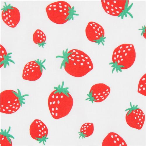 White Robert Kaufman Red Strawberry Fruit Fabric Sevenberry Mini Prints