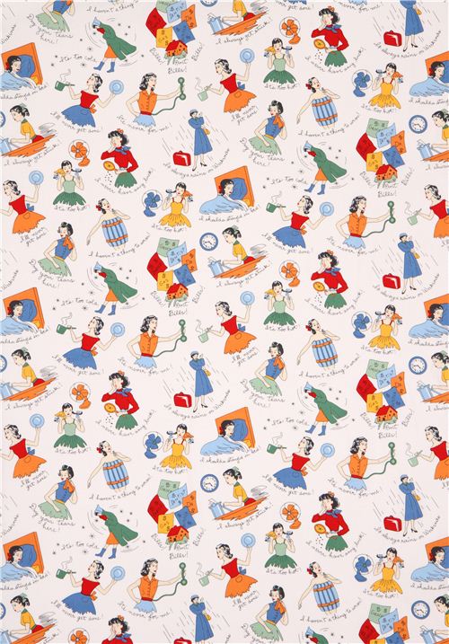 white Robert Kaufman retro woman fabric Fabric by Robert Kaufman modes4u