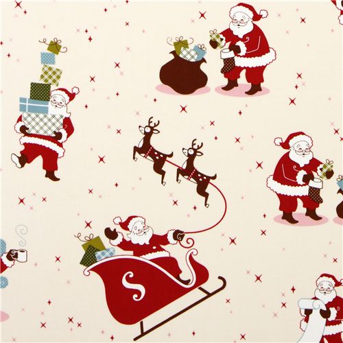 white Santa Claus fabric reindeer by Robert Kaufman 1