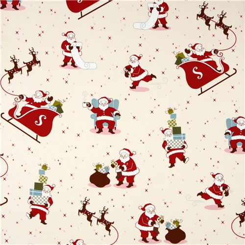 white Santa Claus fabric reindeer by Robert Kaufman - Christmas Fabric ...