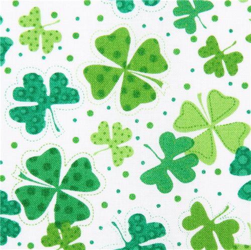 white Shamrocks & Clovers fabric Timeless Treasures 1