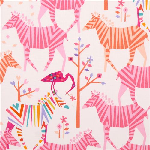white Show Your Colors Origami zebra fabric pink-orange Michael Miller USA 1