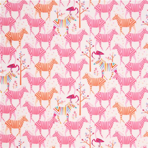 white Show Your Colors Origami zebra fabric pink-orange Michael Miller USA 2