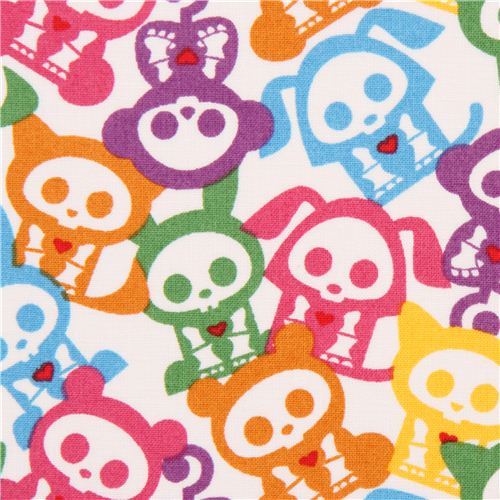 white Skelanimals colourful skeleton animal fabric USA 1