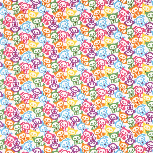 white Skelanimals colourful skeleton animal fabric USA 2