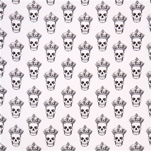 white 'Skulls with Crowns' skull fabric by Timeless Treasures 2