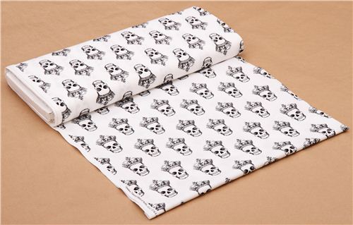 white 'Skulls with Crowns' skull fabric by Timeless Treasures 3