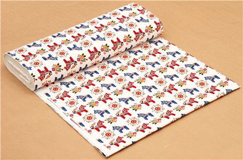 white Swedish Dala horses animal fabric by Cosmo from Japan 3