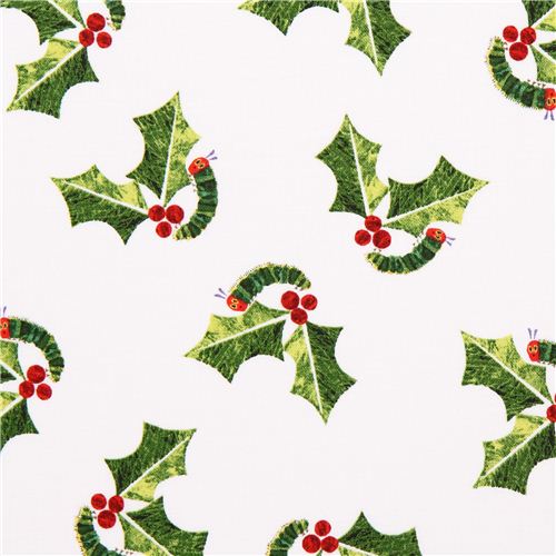 white The Very Hungry Caterpillar Christmas fabric Andover USA Fabric ...