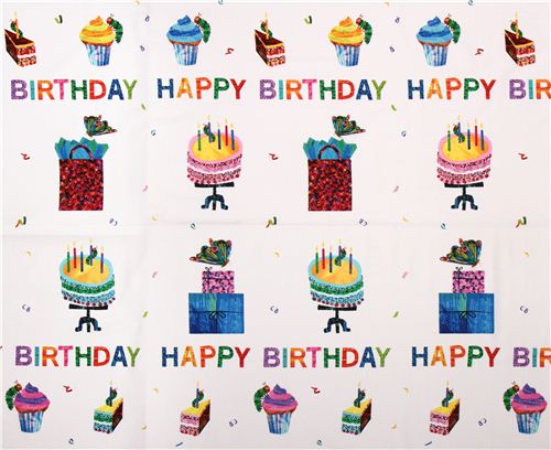weier Raupe Nimmersatt Geburtstag Torte Paneel Stoff Andover  2
