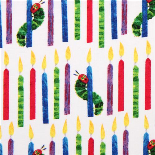 white The Very Hungry Caterpillar candle fabric Andover USA Fabric