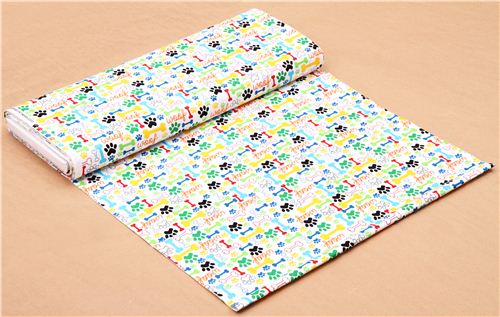 white Timeless Treasures dog bone fabric colorful 4