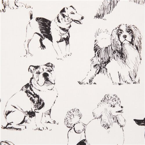 Tissu blanc avec des chiens, des Golden Retrievers, caniches Tissu