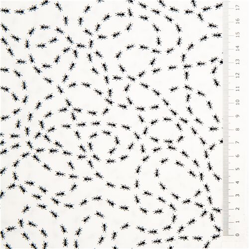 white Timeless Treasures fabric with small black ants - modeS4u