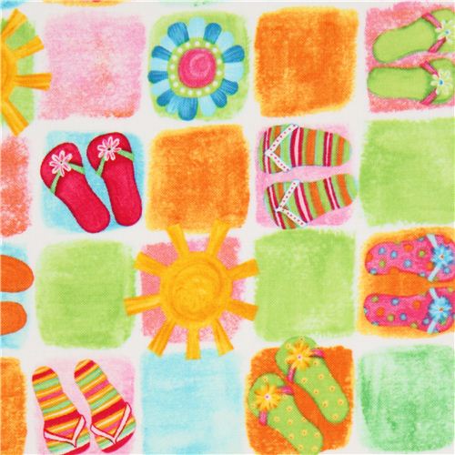 white Timeless Treasures grid summer fabric with flip-flops 1