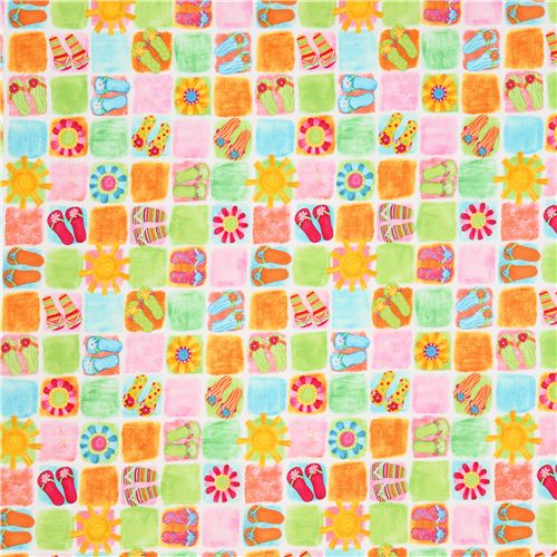 white Timeless Treasures grid summer fabric with flip-flops 2