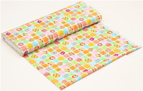 white Timeless Treasures grid summer fabric with flip-flops 3