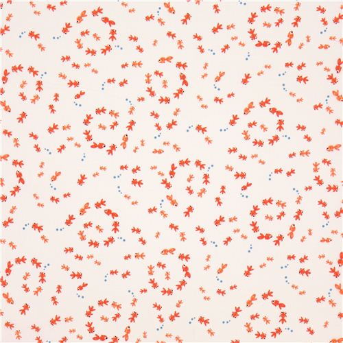 white Timeless Treasures mini goldfish animal fabric 2
