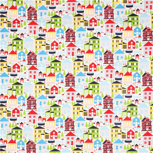 white Timeless Treasures neighborhood house fabric 2
