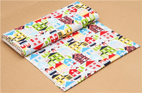 white Timeless Treasures neighborhood house fabric 3