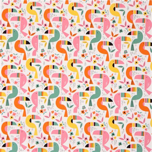 white Toucan Zoo bird animal fabric by Alexander Henry 2
