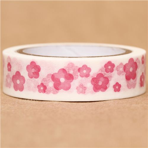 white Washi Tape deco tape with pink flowers Washi Tape Decorative