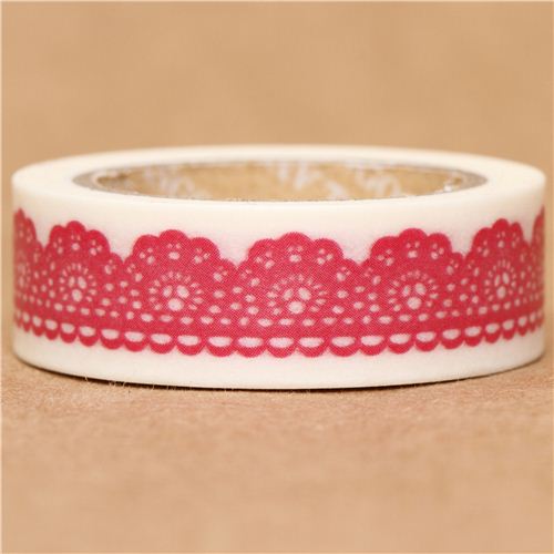 white Washi Masking Tape deco tape with pink lace Washi Masking Tapes