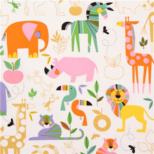 white Zou Bisou zoo animal fabric by Alexander Henry from the USA ...