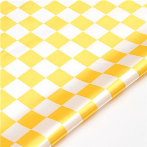 Tela satn polister a cuadros blanco amarillo Japn Tela