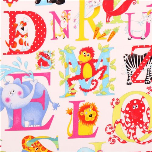 white animal alphabet fabric Alphabet Soup from the USA Fabric by ...