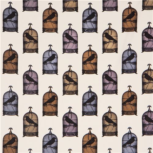 white animal fabric Michael Miller colourful bird cages Fabric by ...