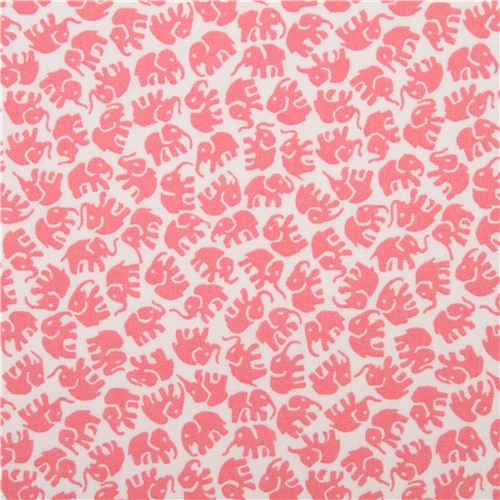 white animal fabric pale pink elephants by Michael Miller 2