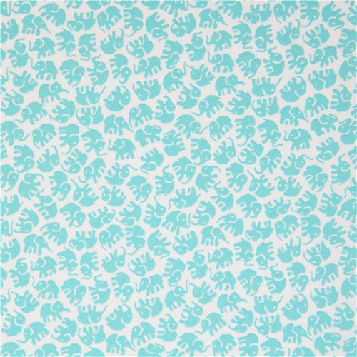 white animal fabric turquoise elephants by Michael Miller 2