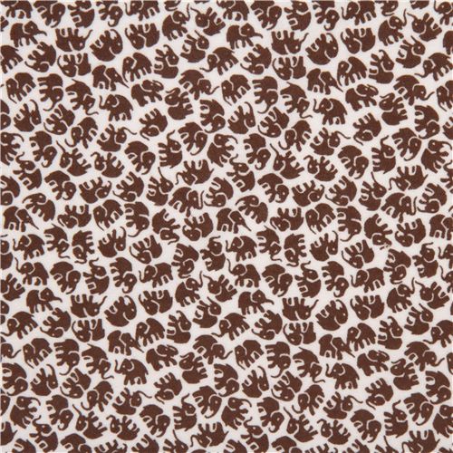 white animal flannel fabric brown elephants Michael Miller 2