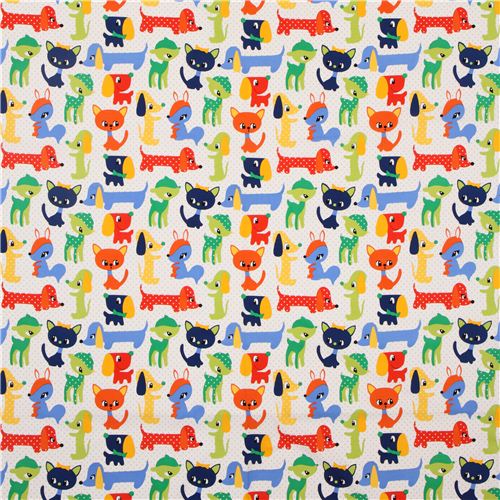 white baby animal fabric Michael Miller green-blue 2