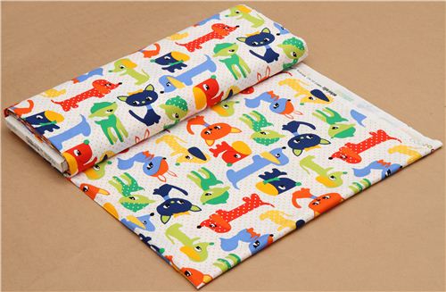 white baby animal fabric Michael Miller green-blue 3