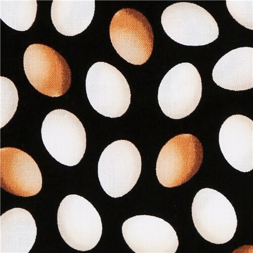 Tissu en coton noir Timeless Treasure avec des oeufs beige et blancs Tissu