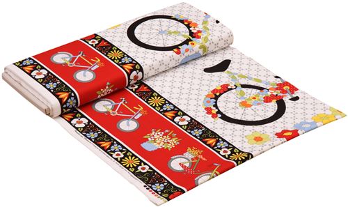 white big bicycle colorful flower double border fabric by Henry Glass 5